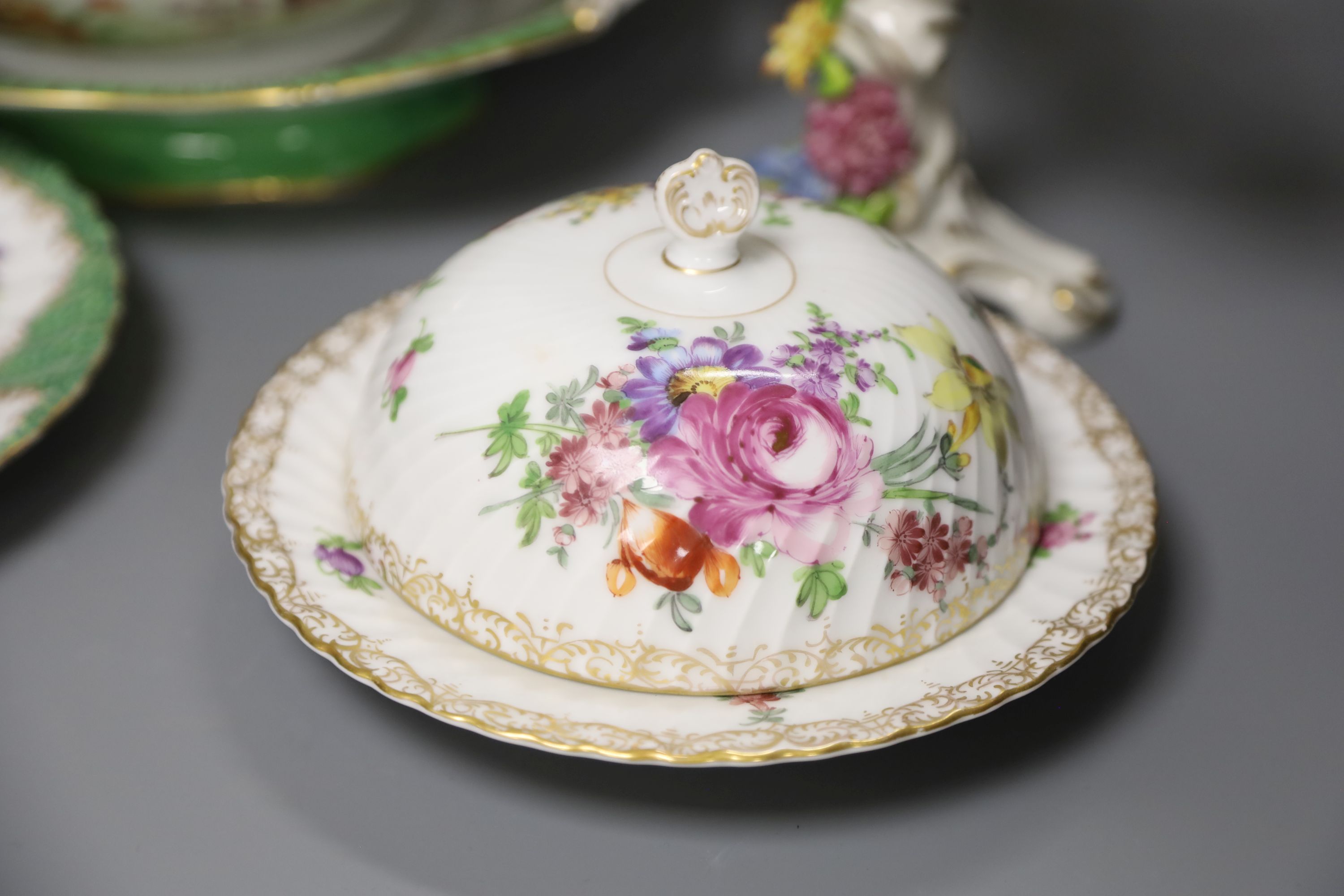 A group of Dresden and flower painted porcelain